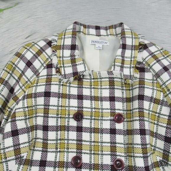 PENDLETON Plaid Tweed Jacket Double Breasted Fringe Trim Women’s Size 12 - Picture 4 of 10